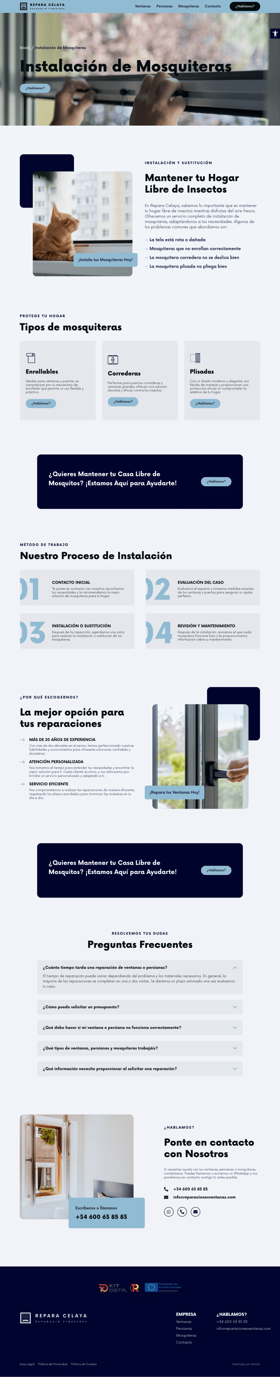 Página Servicio Mosquiteras - Repara Celaya