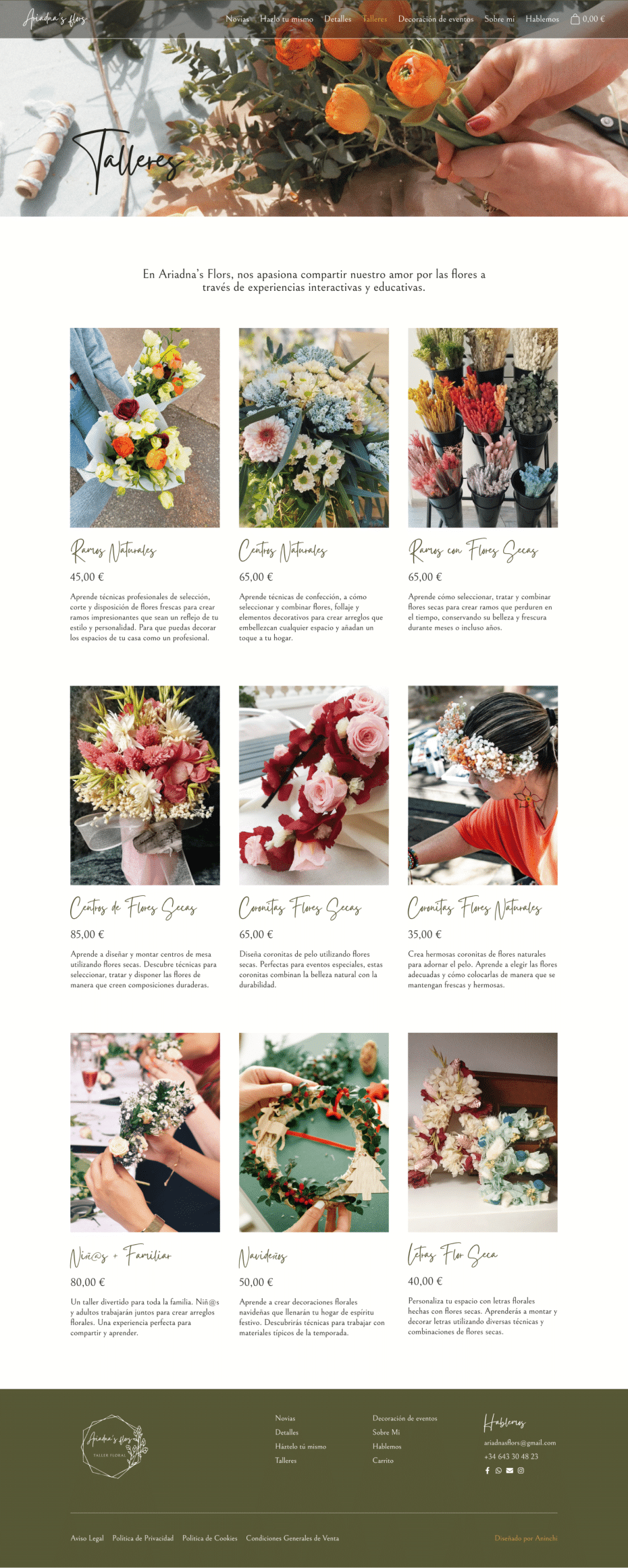 Página Talleres - Ariadna's Flors